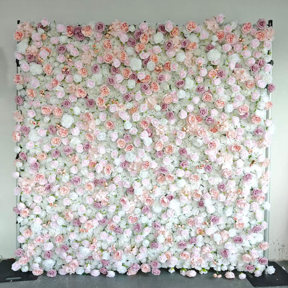 Wedding Decoration Flower Wall High Quality Artificial Silk Rose Cloth Back Roll up Flower Wall Free Shipping