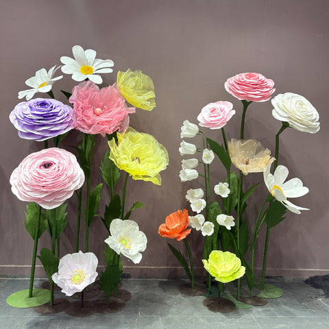 Hot Selling Standing Party Decor Giant Flowers Paper Organza Ranunculus Poppy Stand Giant Flowers for Decoration Wedding Events - Free Shipping