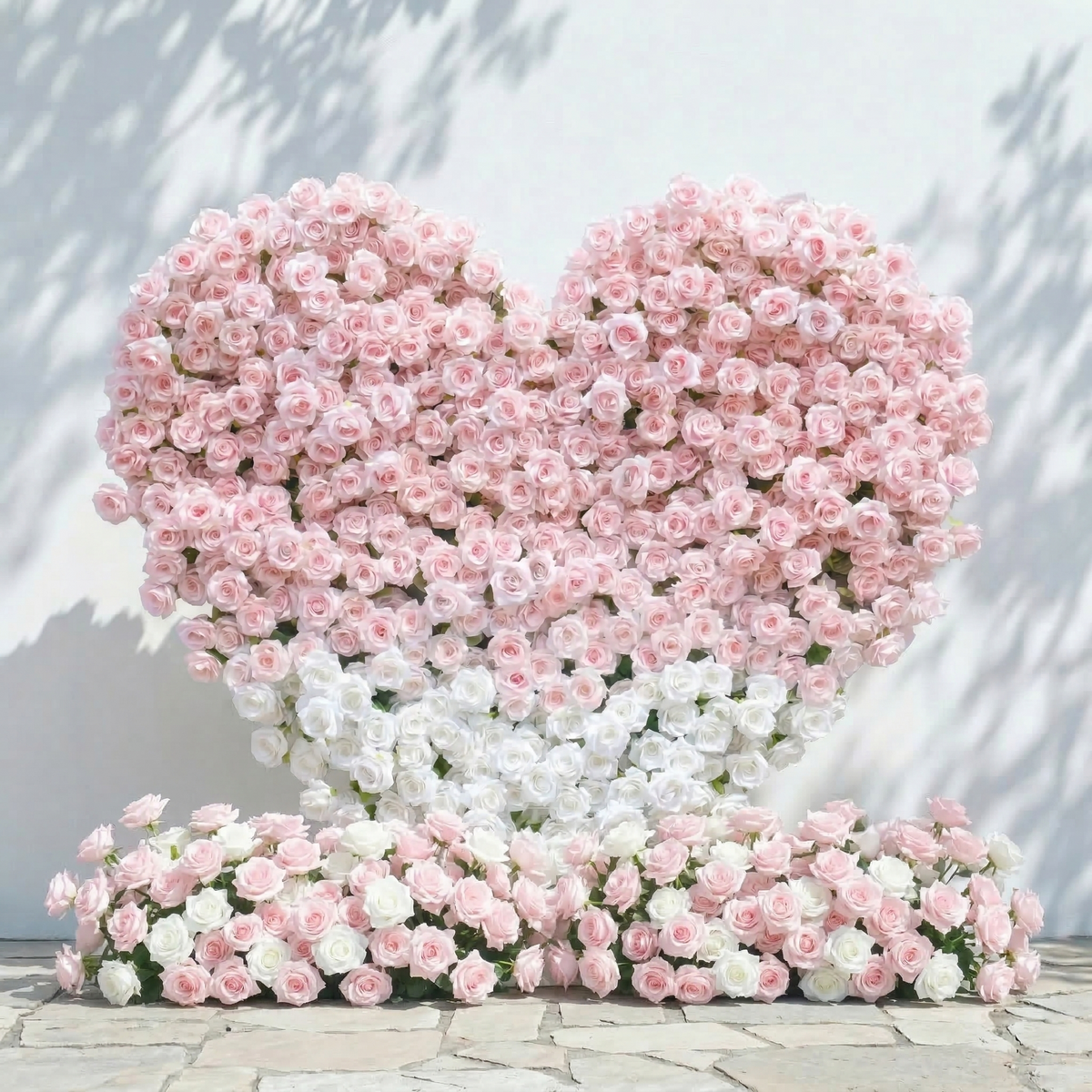 Ismira：3D Dreamy Pink & Ivory Heart-Shaped Aritificial Floral Backdrop for Sweet Proposals & Weddings