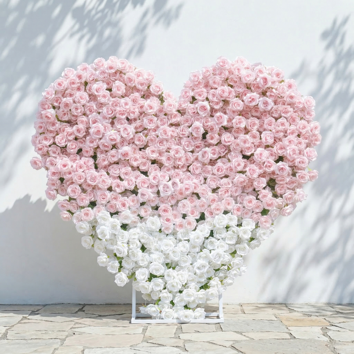 Ismira：3D Dreamy Pink & Ivory Heart-Shaped Aritificial Floral Backdrop for Sweet Proposals & Weddings