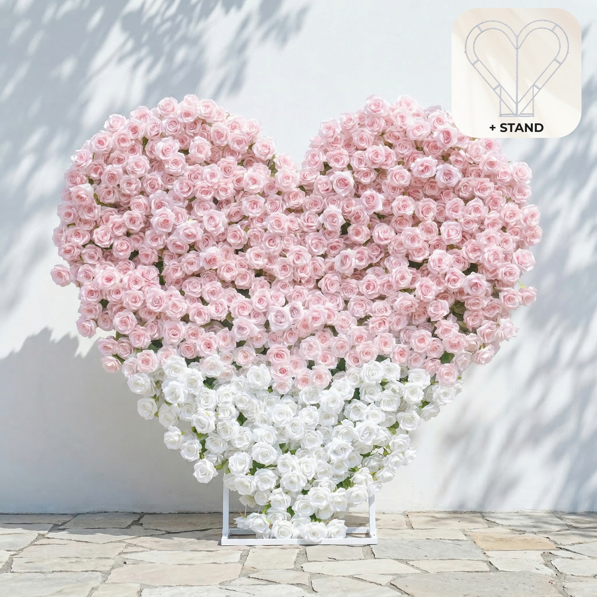 Ismira：3D Dreamy Pink & Ivory Heart-Shaped Aritificial Floral Backdrop for Sweet Proposals & Weddings