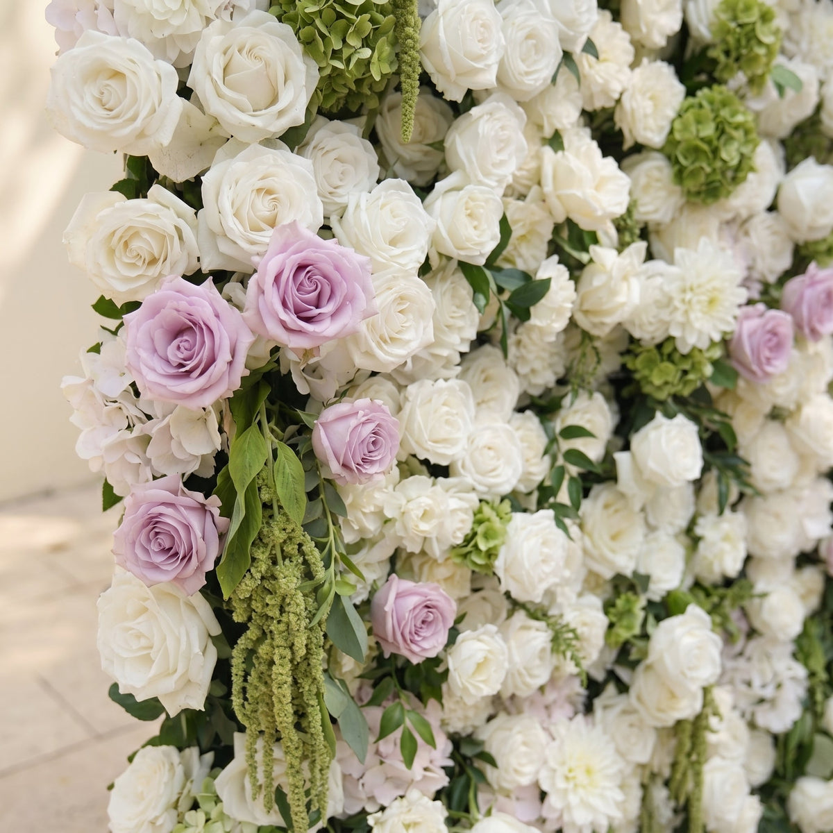 Jollyra:5D Blush Lavender Pink & Ivory White Silk Rose Flower Wall Roll-Up Fabric Backdrop with Lush Greenery for Romantic Weddings & Proposals