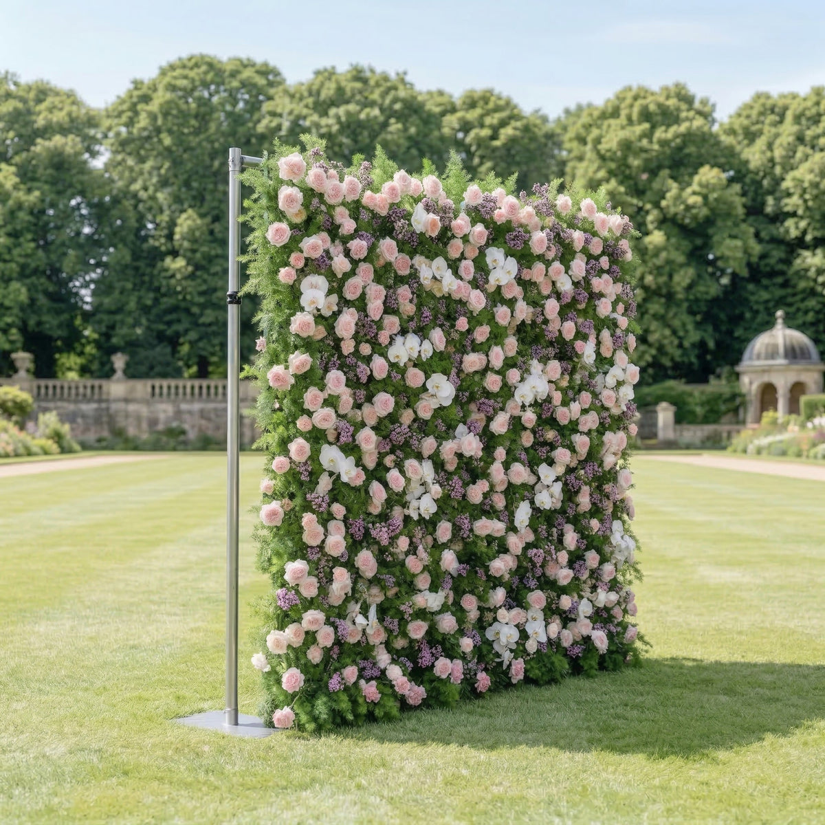 Kaevra: 5D Lush Greenery & Soft Pink Floral Silk Rose Flower Wall Roll-Up Fabric Backdrop for Elegant Events Decoration