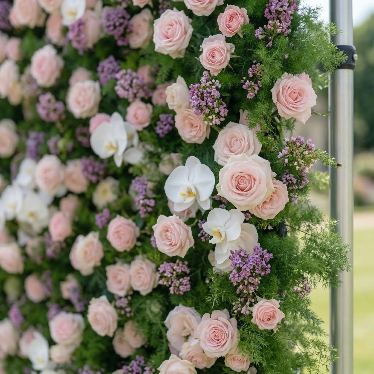 Kaevra: 5D Lush Greenery & Soft Pink Floral Silk Rose Flower Wall Roll-Up Fabric Backdrop for Elegant Events Decoration