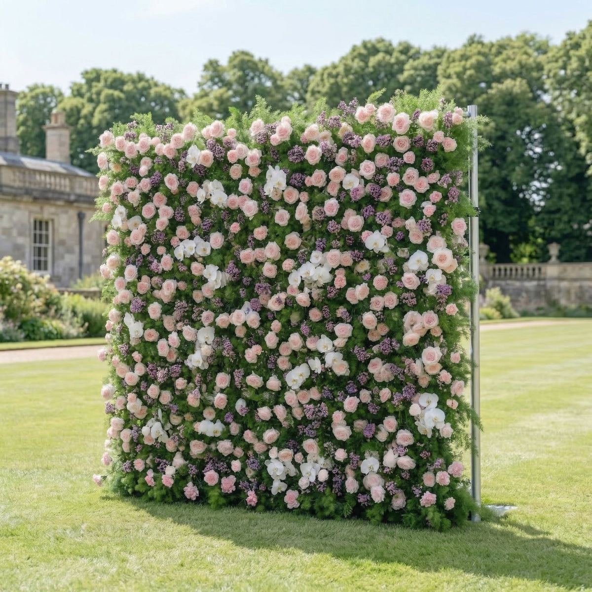 Kaevra: 5D Lush Greenery & Soft Pink Floral Silk Rose Flower Wall Roll-Up Fabric Backdrop for Elegant Events Decoration