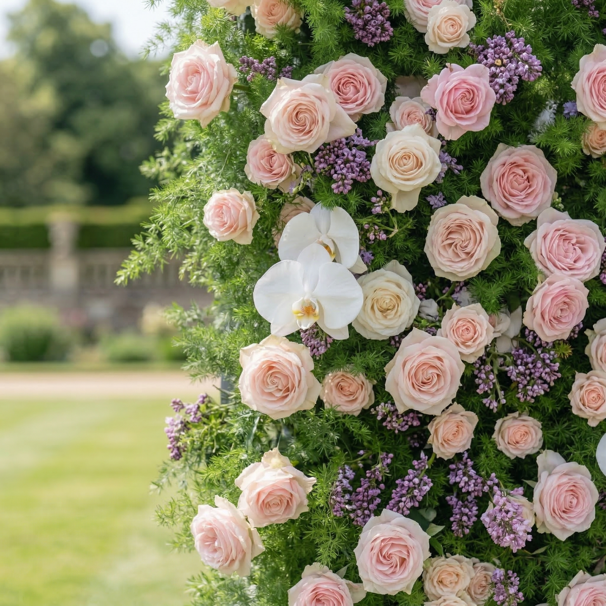 Kaevra: 5D Lush Greenery & Soft Pink Floral Silk Rose Flower Wall Roll-Up Fabric Backdrop for Elegant Events Decoration