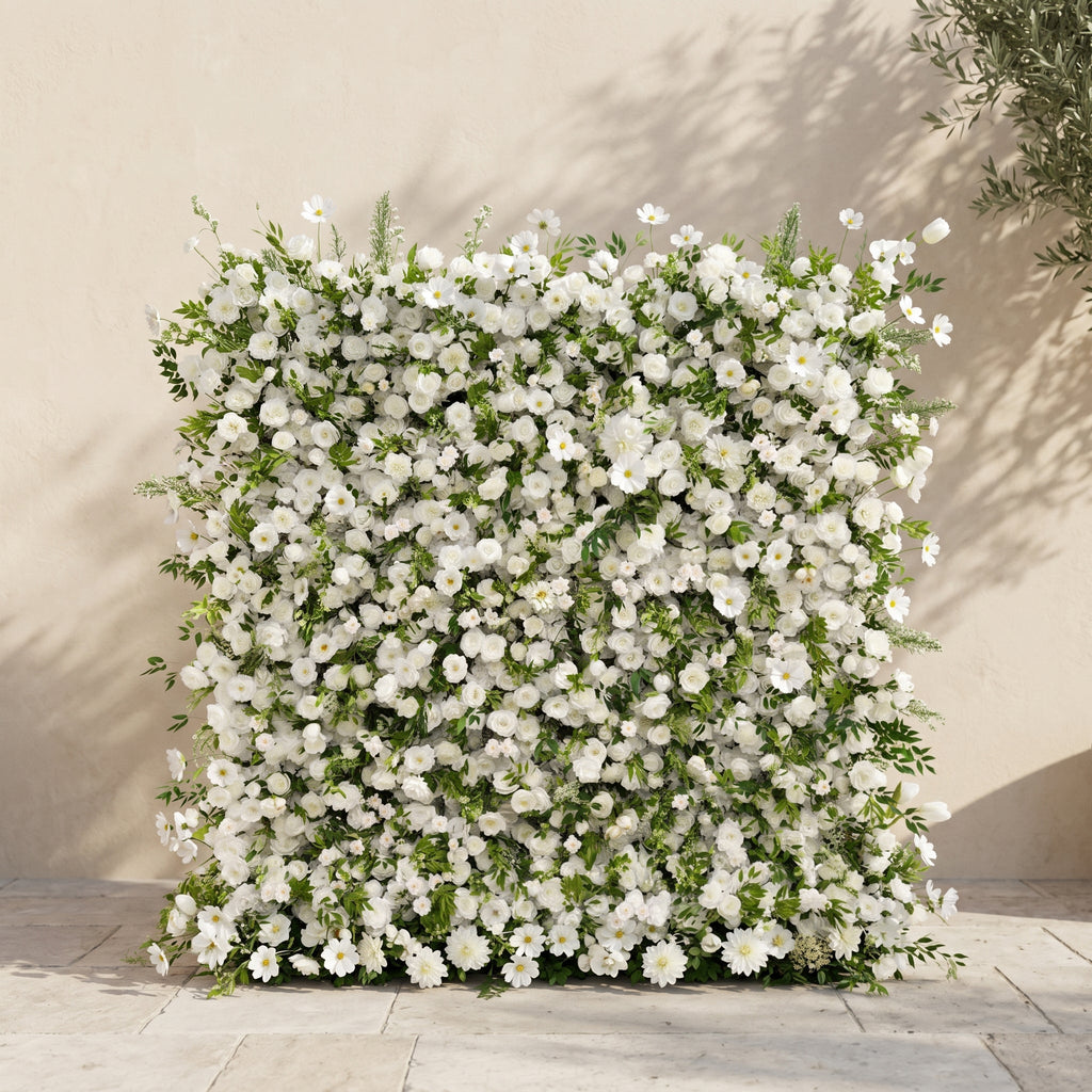 Karelalia:Premium 5D Ivory & Greenery Silk Floral Wall Roll-Up Backdrop for Elegant Minimalist Events