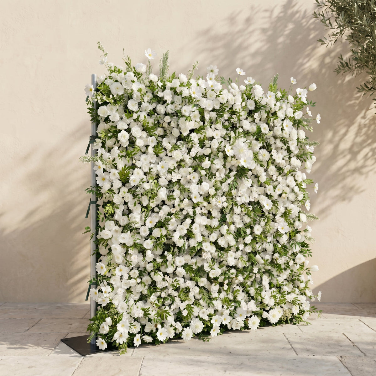 Karelalia:Premium 5D Ivory & Greenery Silk Floral Wall Roll-Up Backdrop for Elegant Minimalist Events