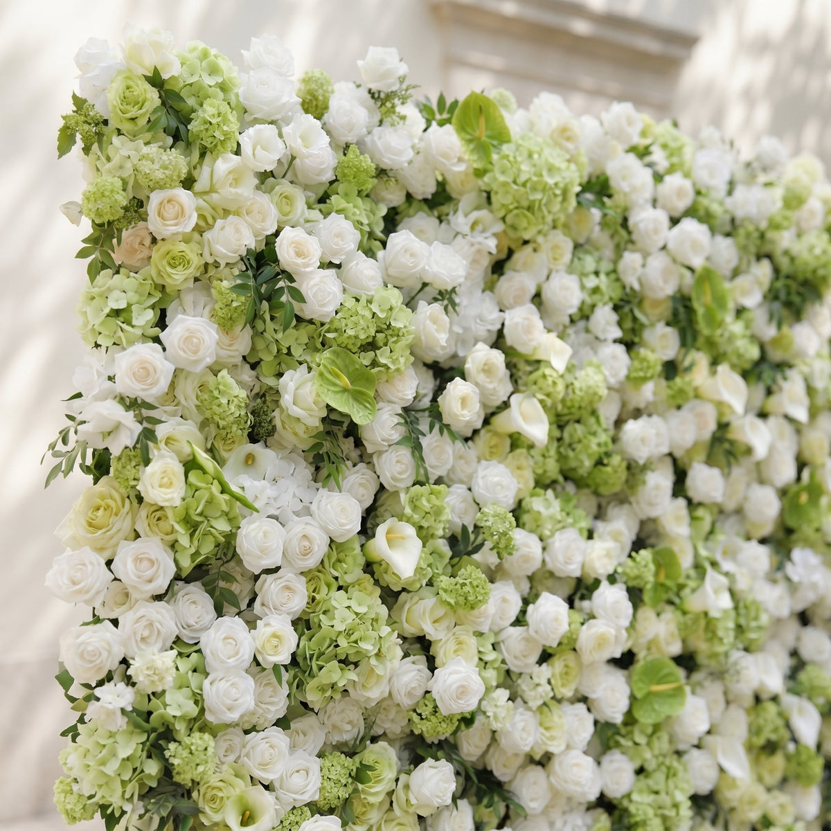 Keirmira:5D Fresh Green & Ivory White Silk Rose Flower Wall Roll-Up Fabric Backdrop for Romantic Weddings & Proposals
