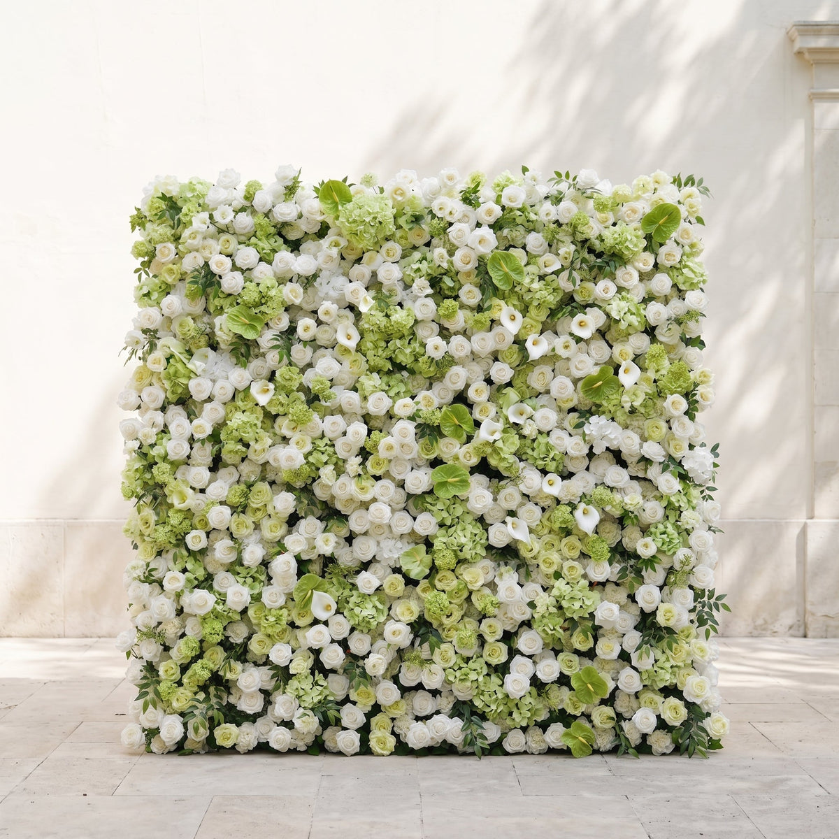 Keirmira:5D Fresh Green & Ivory White Silk Rose Flower Wall Roll-Up Fabric Backdrop for Romantic Weddings & Proposals