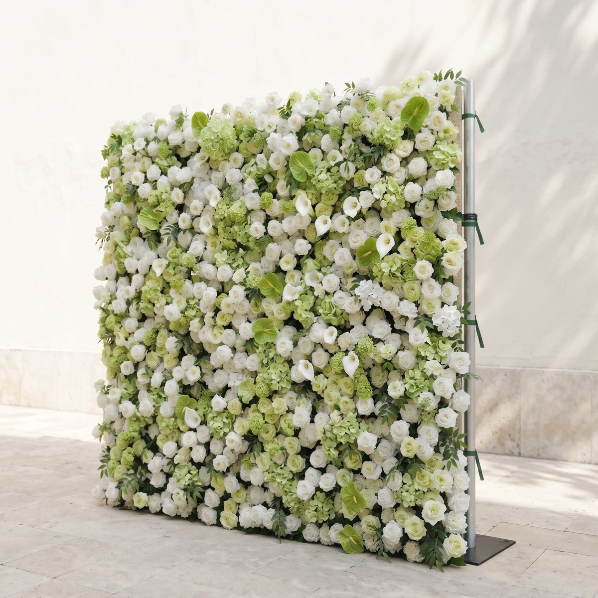 Keirmira:5D Fresh Green & Ivory White Silk Rose Flower Wall Roll-Up Fabric Backdrop for Romantic Weddings & Proposals