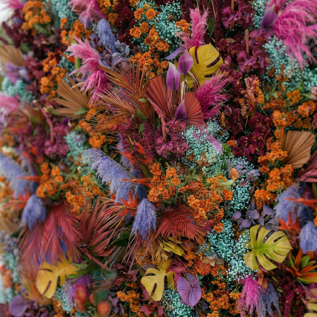 Kieran: 5D Tropical Exotic Silk Floral Wall Roll-Up Fabric Backdrop with Luxury Fashion Events & Studio Decor