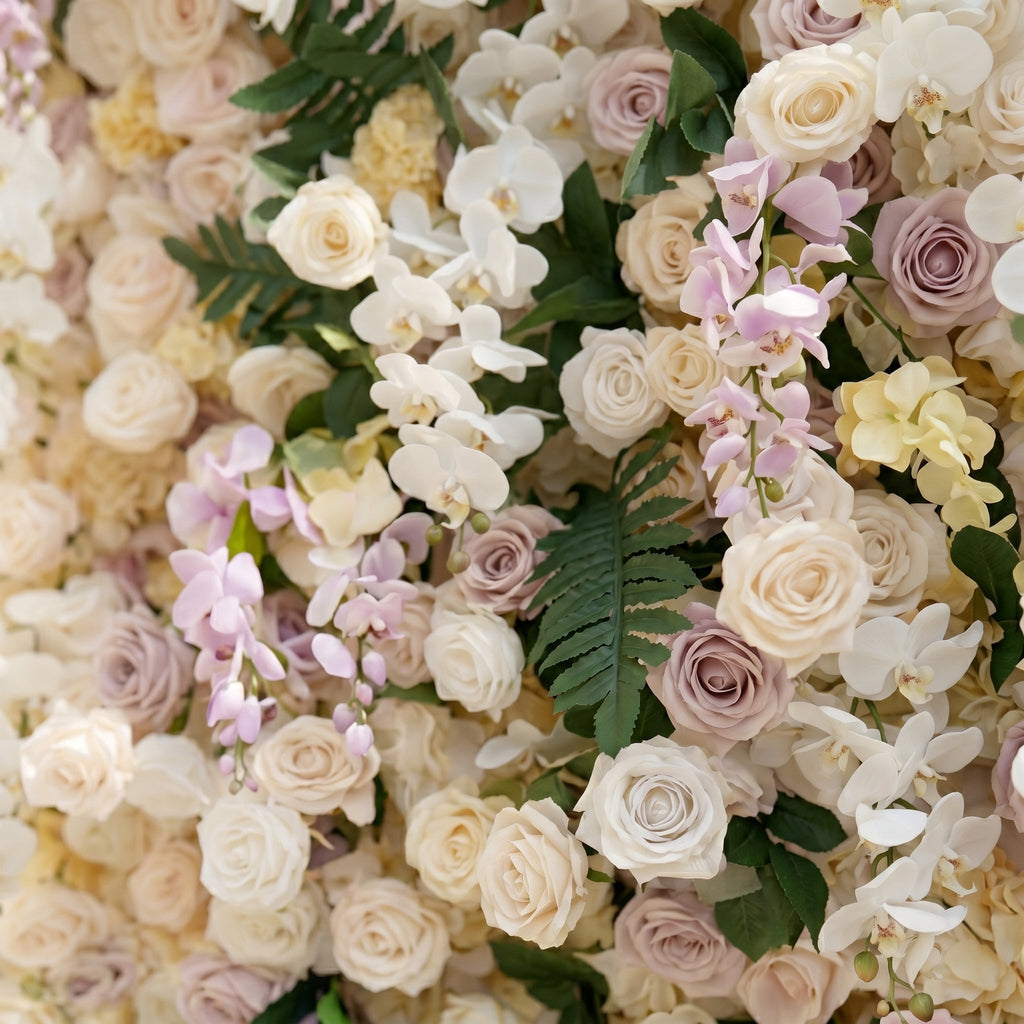 Kiralia:Luxury 5D Cream & Blush Pink Silk Floral Wall Roll-Up Backdrop for Soft Romantic Weddings
