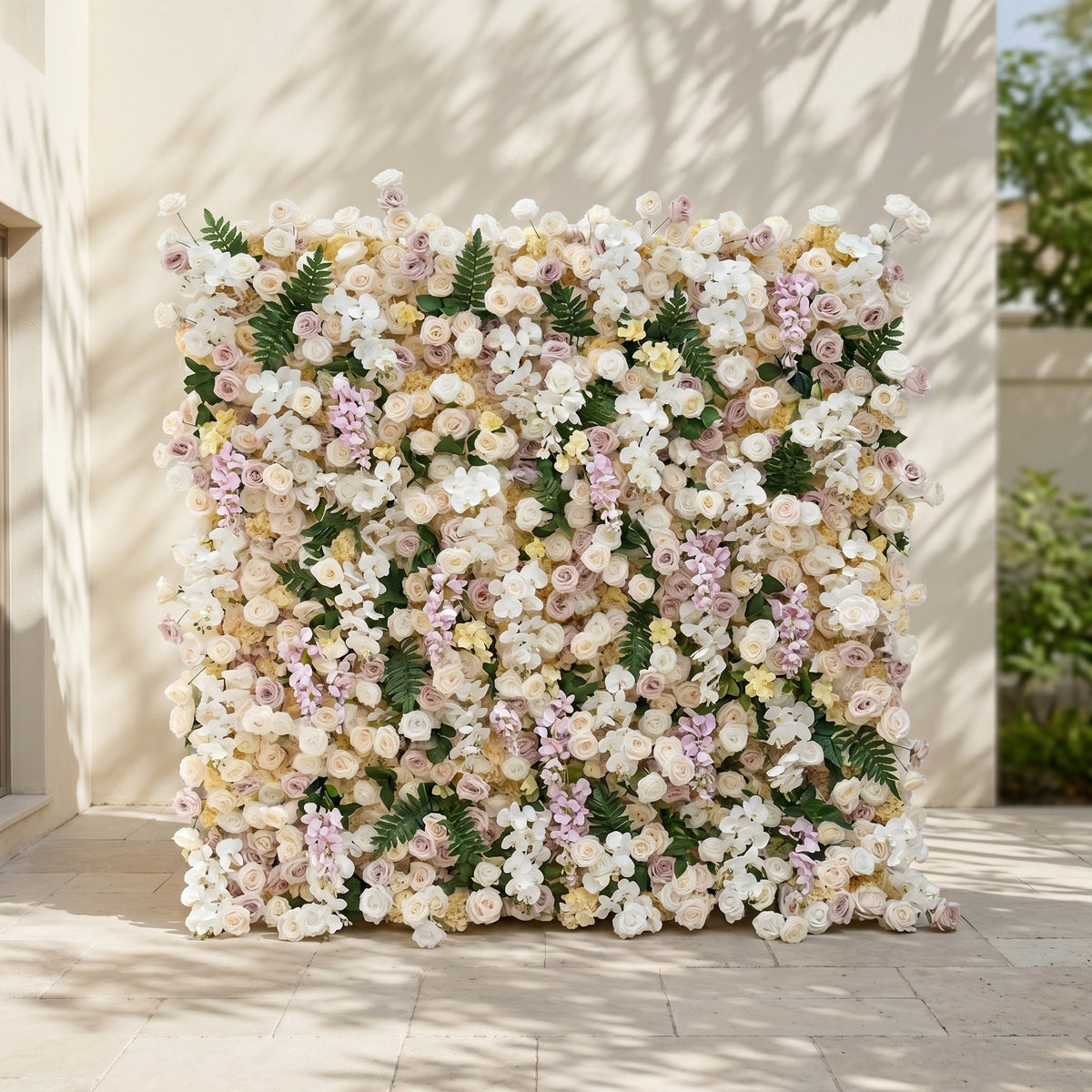 Kiralia:Luxury 5D Cream & Blush Pink Silk Floral Wall Roll-Up Backdrop for Soft Romantic Weddings
