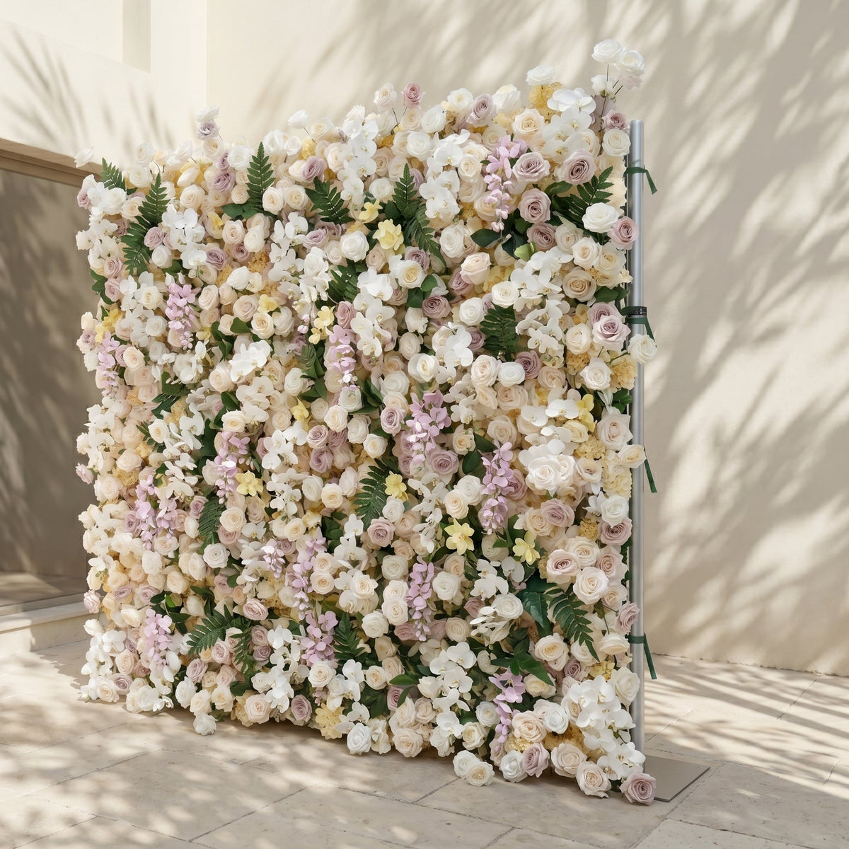 Kiralia:Luxury 5D Cream & Blush Pink Silk Floral Wall Roll-Up Backdrop for Soft Romantic Weddings