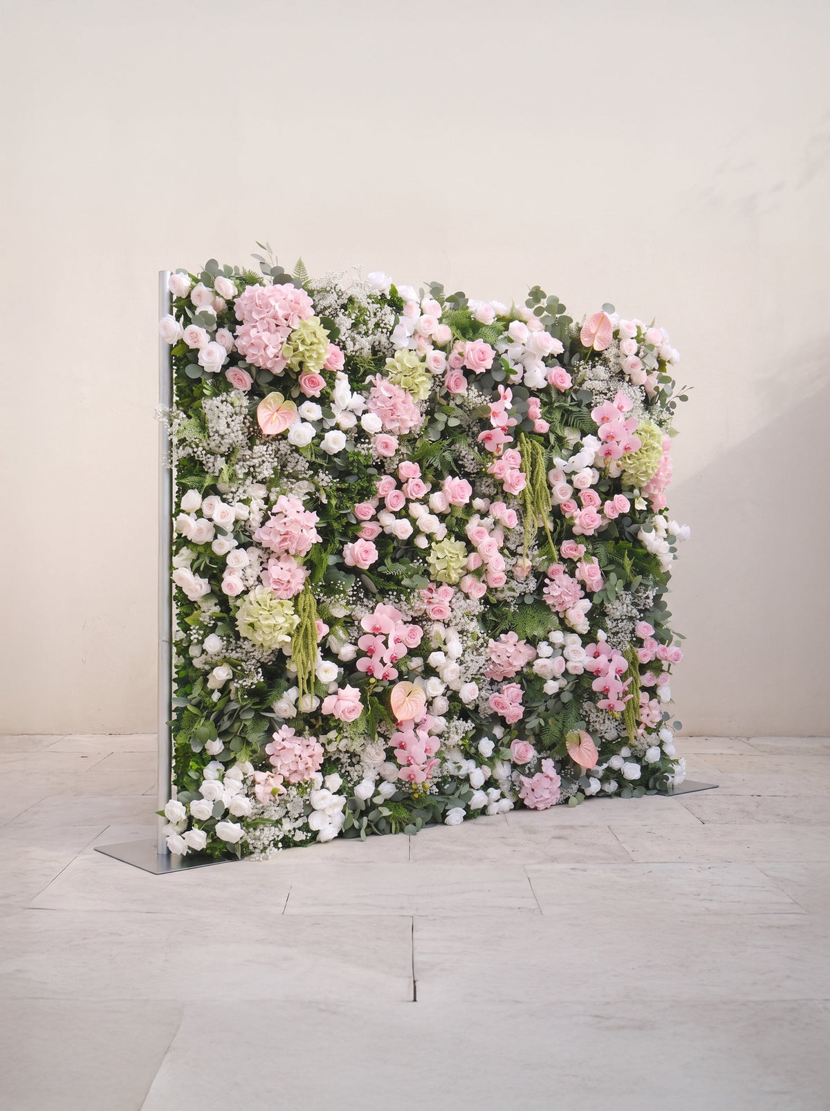 Laelvia: 5D Blush Pink, Ivory White & Greenery Silk Rose Flower Wall Roll-Up Fabric Backdrop for Romantic Weddings & Proposals