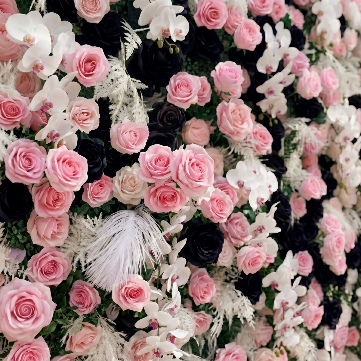 Larorae: Luxury 5D Black & Blush Pink Silk Floral Wall Roll-Up Backdrop for Edgy Romantic Weddings