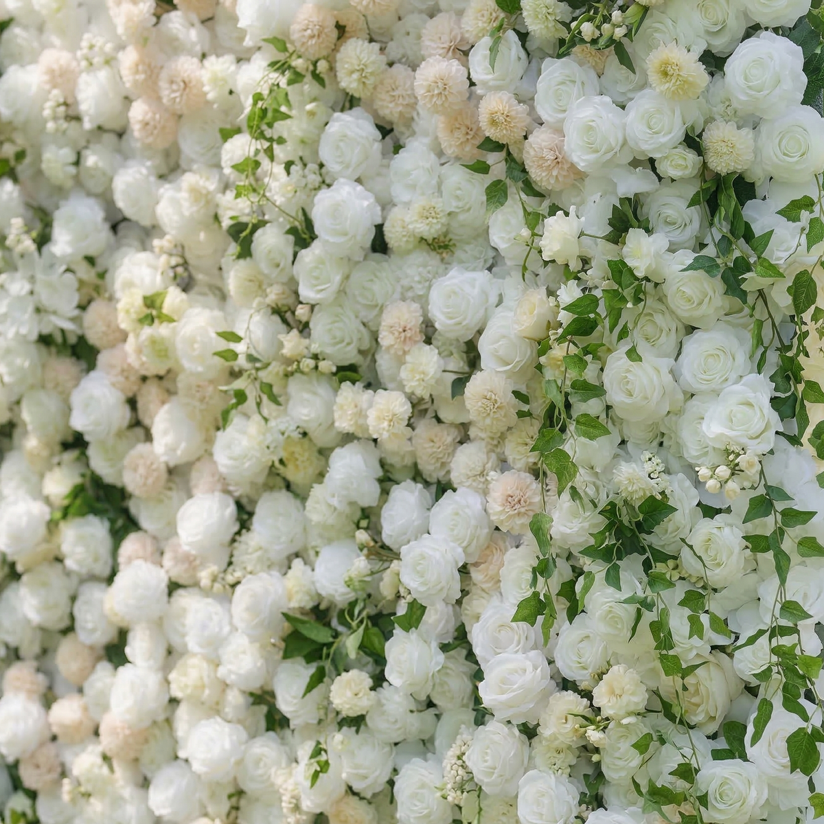 Lioraen: 5D Timeless Ivory and Light Champagne Flower Wall with Hanging Greenery Roll-Up Fabric Backdrop for Garden Party & Event