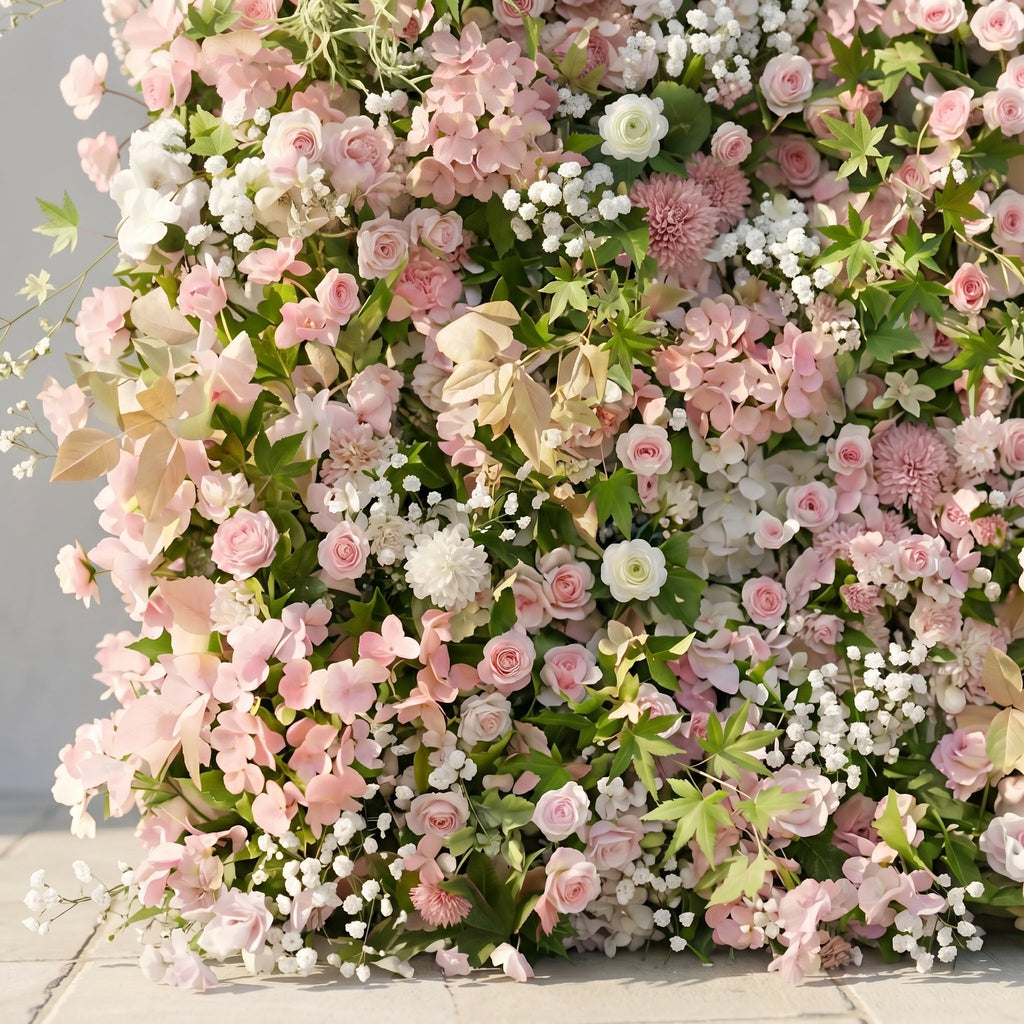Livelia:Classic and Luxury 5D Pink&White Flower Wall with Greenery for Weddings&Event Decor