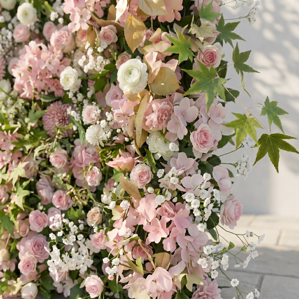 Livelia:Classic and Luxury 5D Pink&White Flower Wall with Greenery for Weddings&Event Decor
