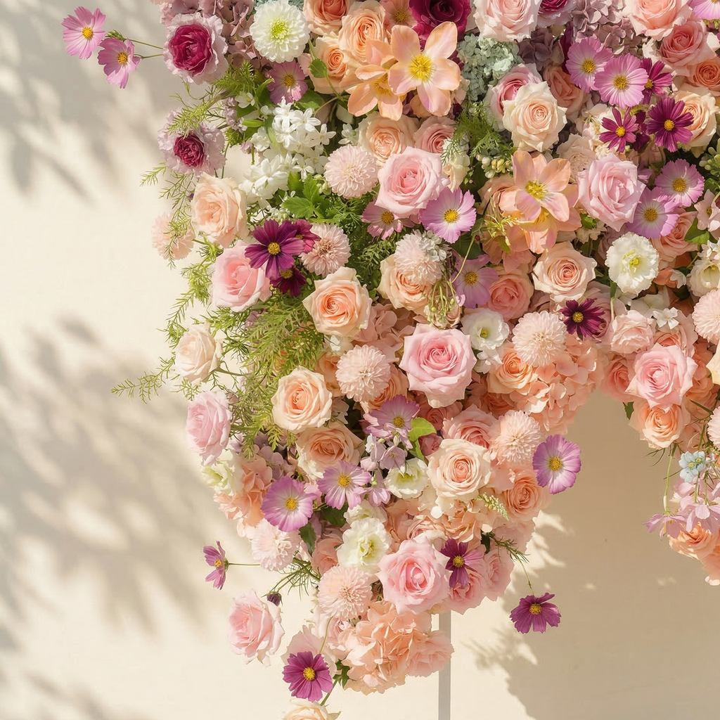 Lumeria: Exquisite Blush & Berry Butterfly-Shaped Flower Wall for Luxury Events & Parties Backdrop