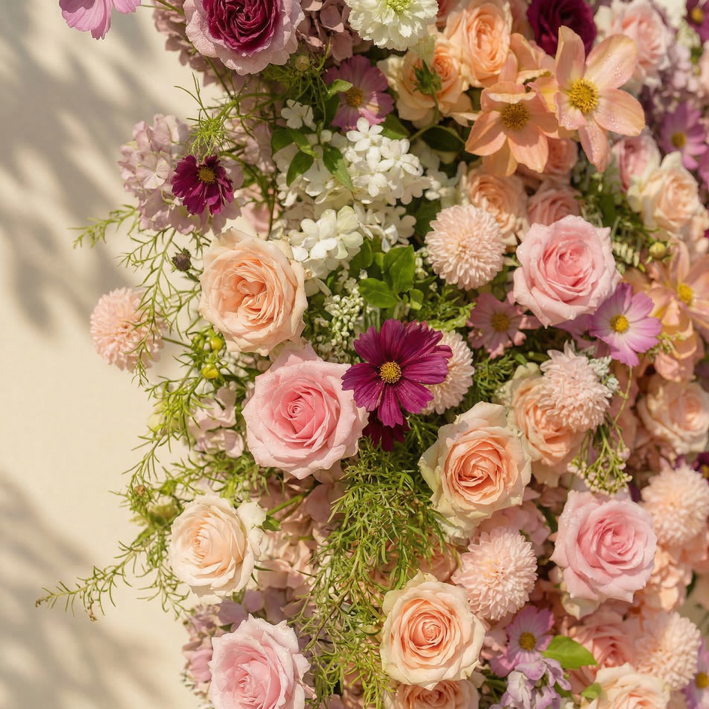 Lumeria: Exquisite Blush & Berry Butterfly-Shaped Flower Wall for Luxury Events & Parties Backdrop