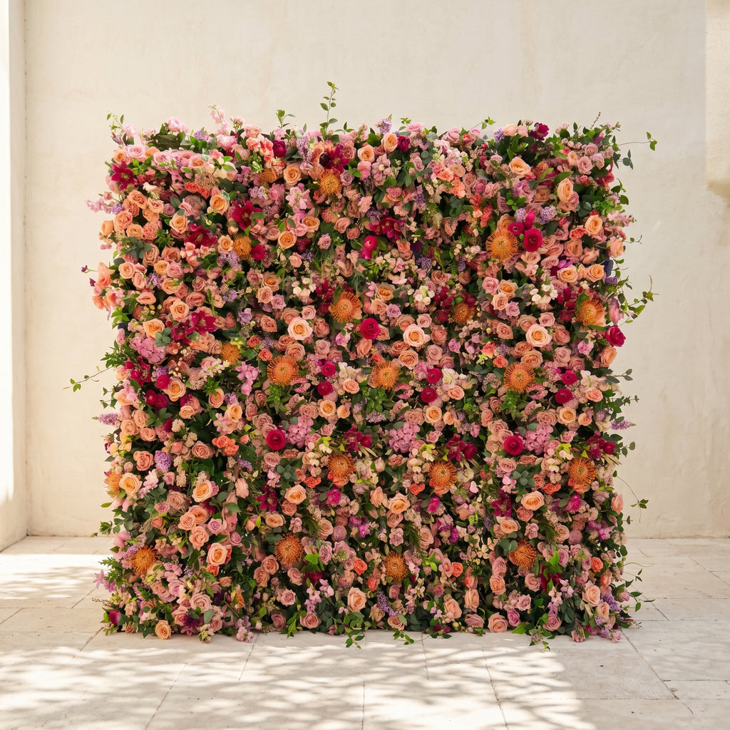 Lumvale:5D Boho Autumn Mixed Warm Tone Silk Rose Flower Wall Roll-Up Fabric Backdrop for Romantic Weddings & Proposals