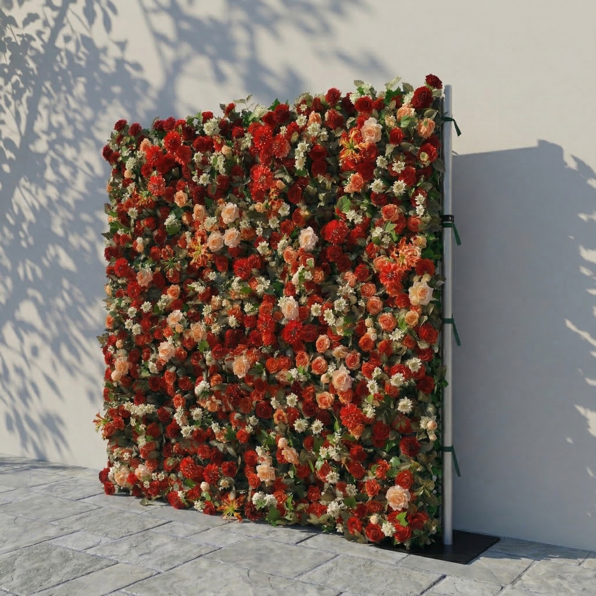 Luxira: 4D Crimson and Champagne Silk Rose Flower Wall Roll-Up Fabric Backdrop for Luxury Weddings & Events Decoration