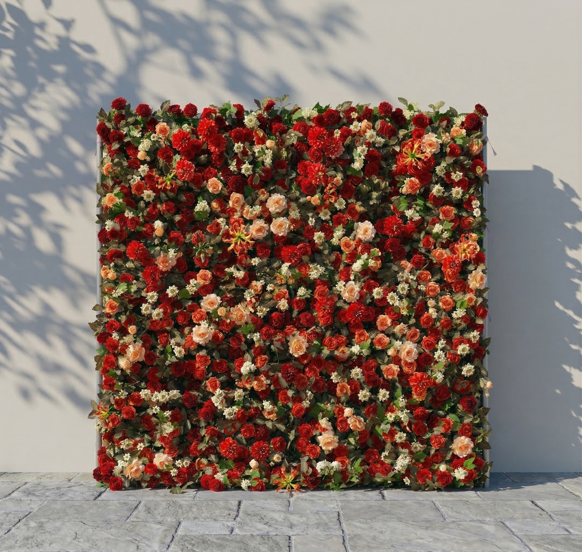 Luxira: 4D Crimson and Champagne Silk Rose Flower Wall Roll-Up Fabric Backdrop for Luxury Weddings & Events Decoration