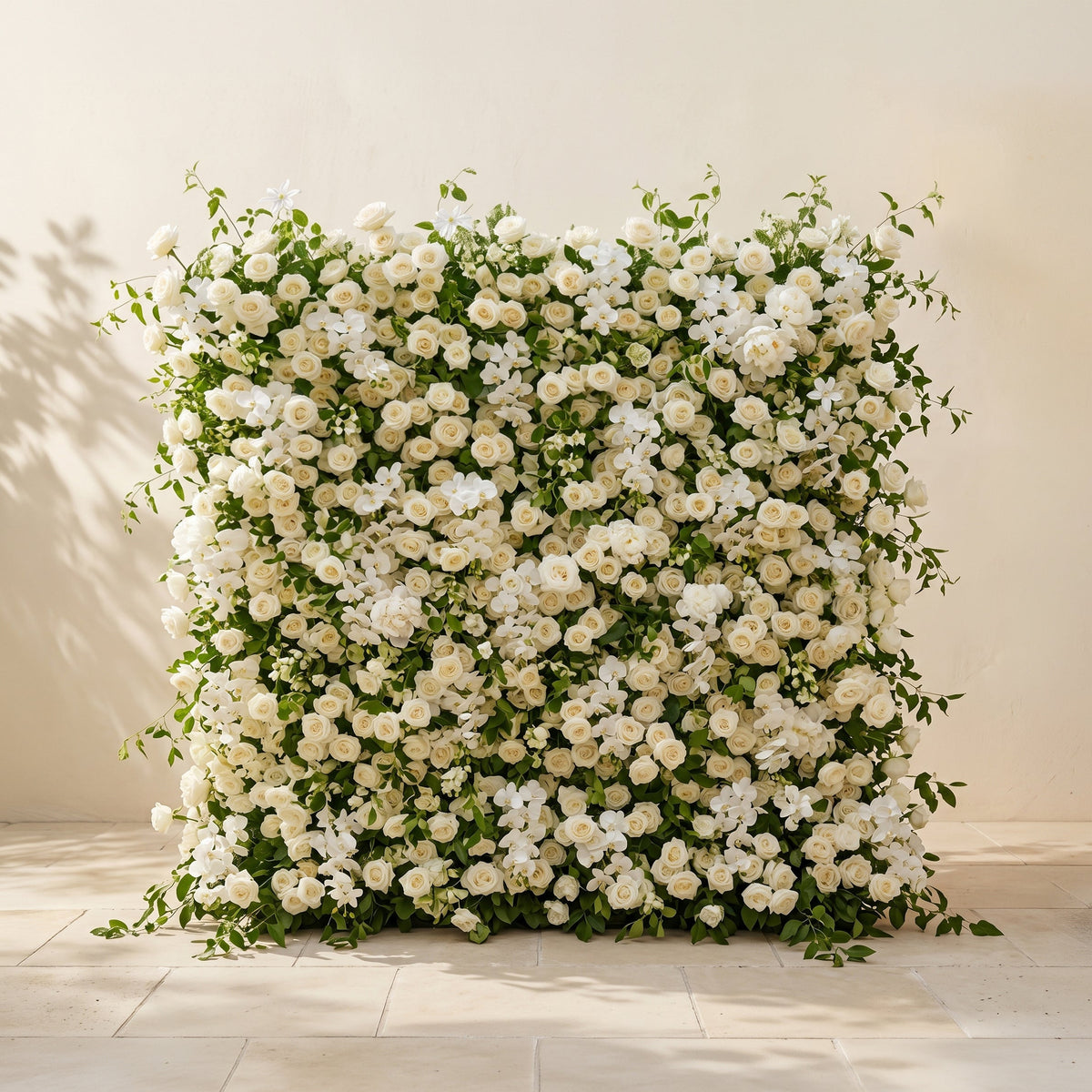 Maelette:Classic and Luxury 5D White Roses Flower Wall with Greenery for Weddings&Event Decor