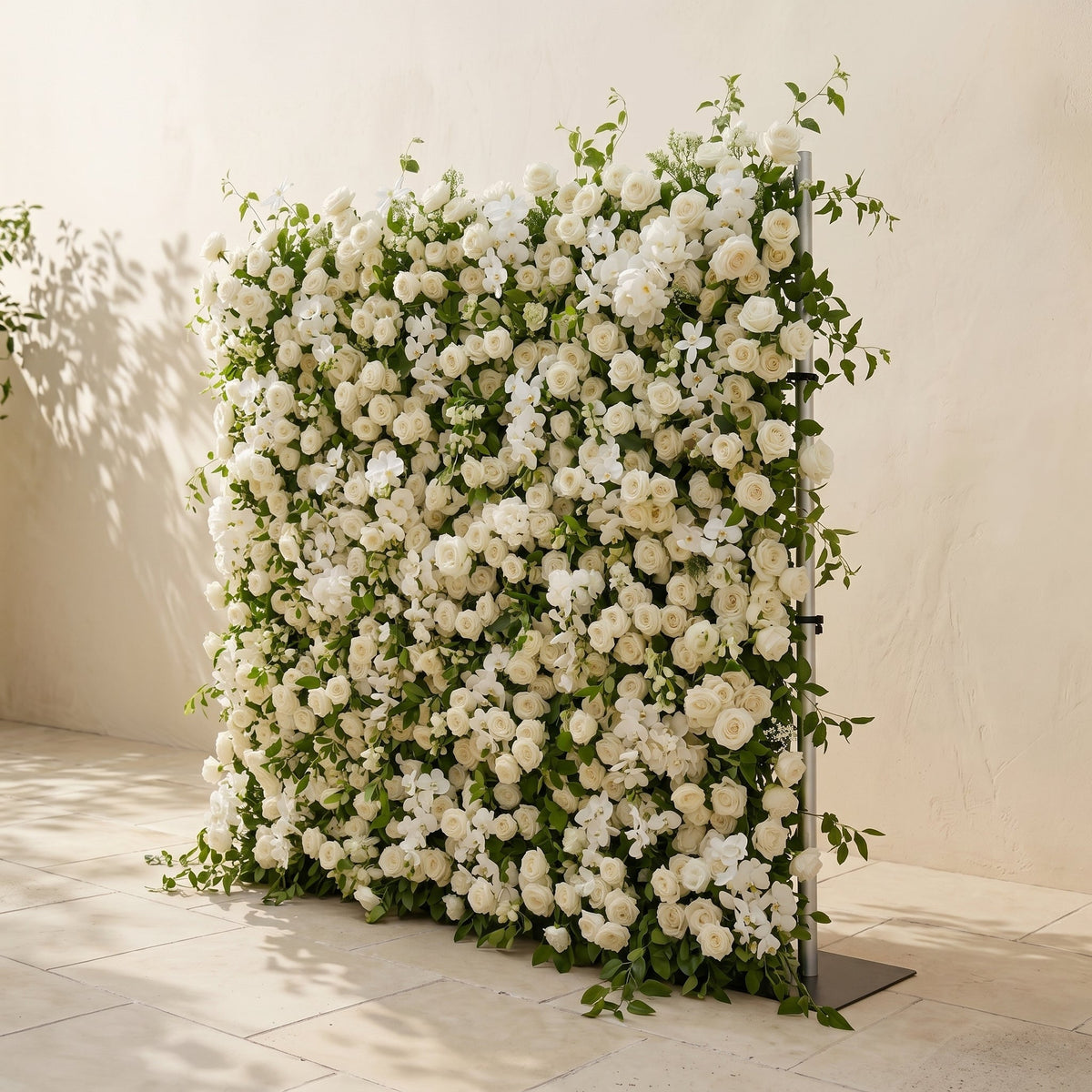 Maelette:Classic and Luxury 5D White Roses Flower Wall with Greenery for Weddings&Event Decor