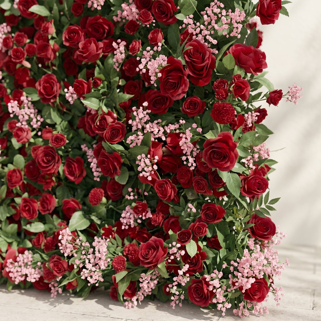 Maelmora: New Luxury 3D Red Roses Flower Wall with pink babybreath for Weddings&Event Decor