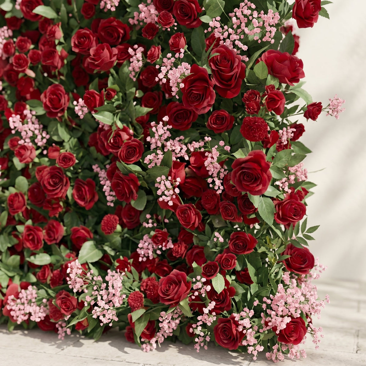 Maelmora: New Luxury 3D Red Roses Flower Wall with pink babybreath for Weddings&Event Decor