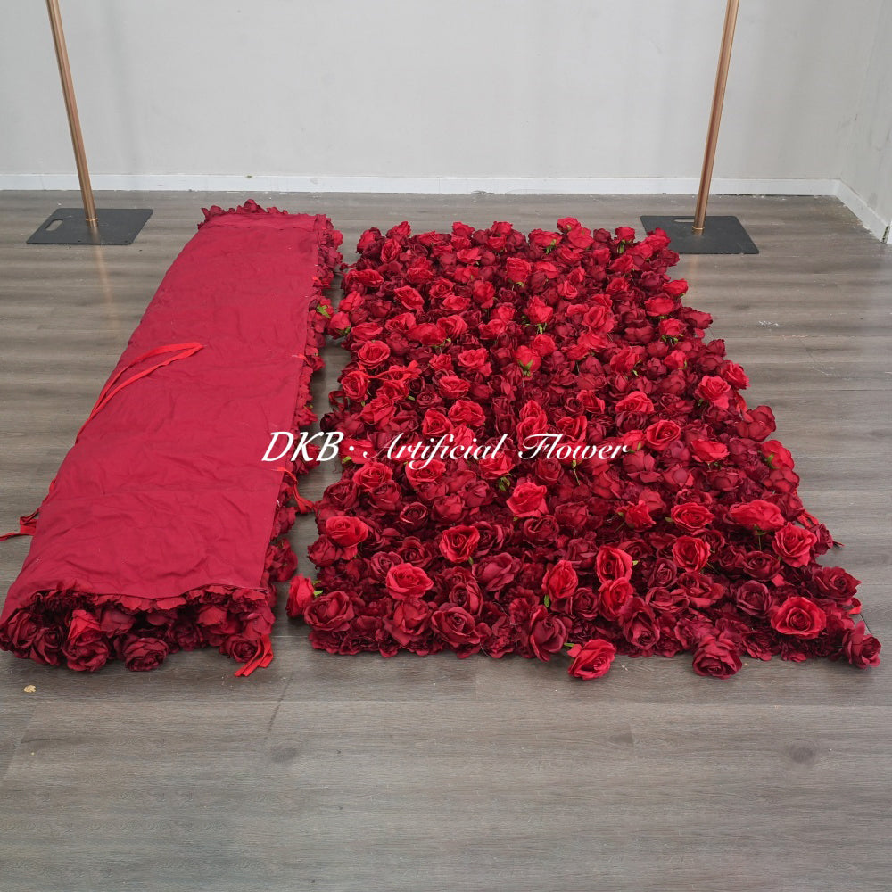 Manufacturer Wholesale Dark Red Wedding Supplies Decoration Rose Backdrop Silk Flower Decorative Flower Wall Wedding Background Free Shipping