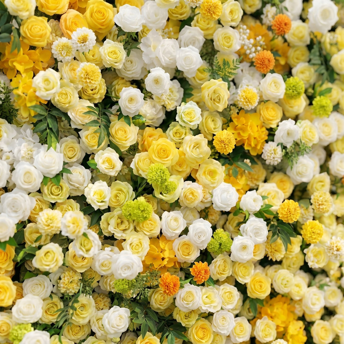 Marellyn:5D Bright Yellow & Ivory White Silk Rose Flower Wall Roll-Up Fabric Backdrop for Romantic Weddings & Proposals