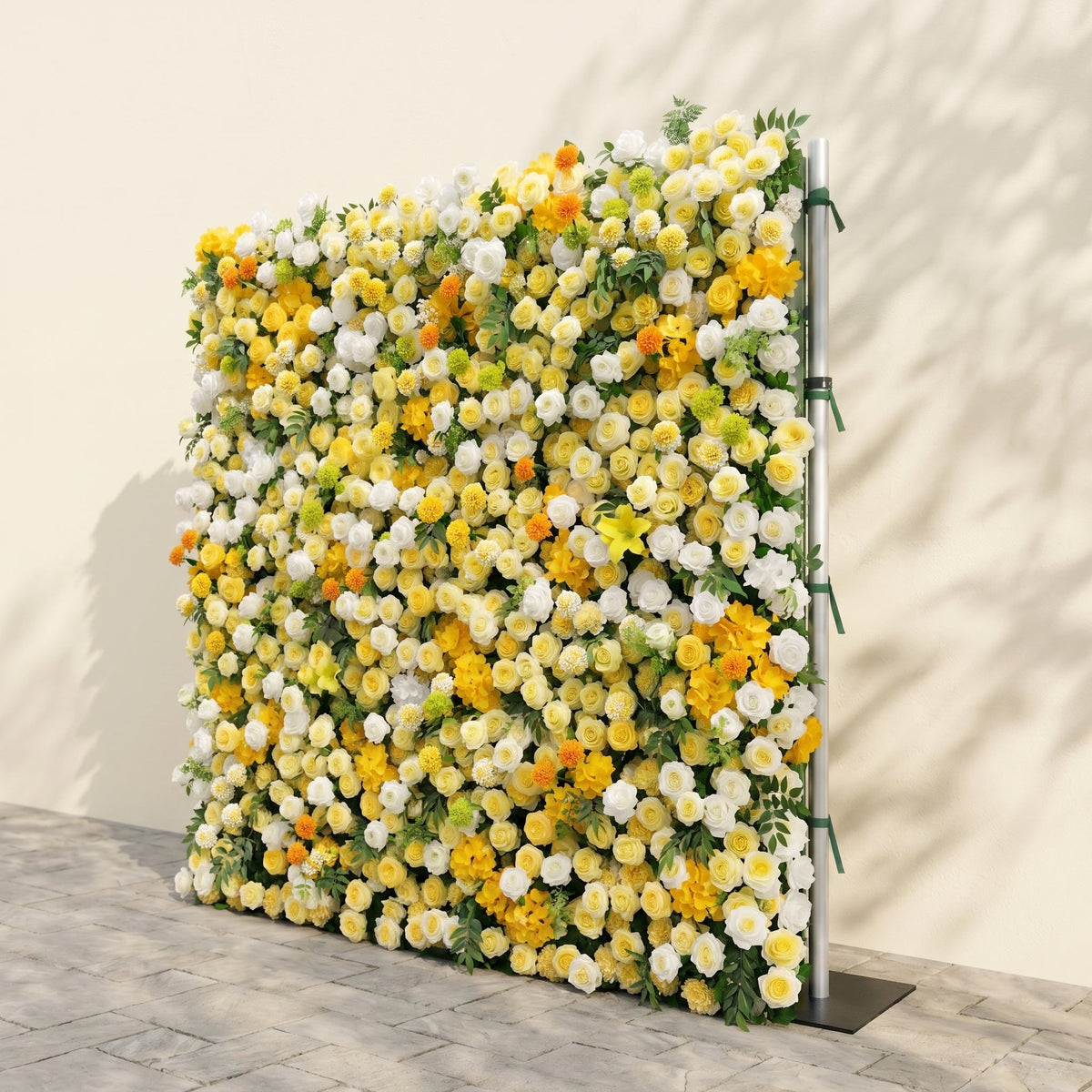 Marellyn:5D Bright Yellow & Ivory White Silk Rose Flower Wall Roll-Up Fabric Backdrop for Romantic Weddings & Proposals