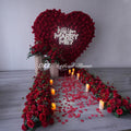 Marriage Decor Red Heart Shaped Floral Wall Backdrop Panel 3D Artificial Silk Rose Flower Wall for Marry Me Wedding Proposal Free Shipping