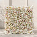 Mavenena:5D Neutral Cream Blush Pink & Ivory White Silk Rose Flower Wall Roll-Up Fabric Backdrop for Romantic Weddings & Proposals
