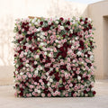 Mavenrella:5D Burgundy Red, Blush Pink & Ivory White Silk Rose Flower Wall Roll-Up Fabric Backdrop for Romantic Weddings & Proposals