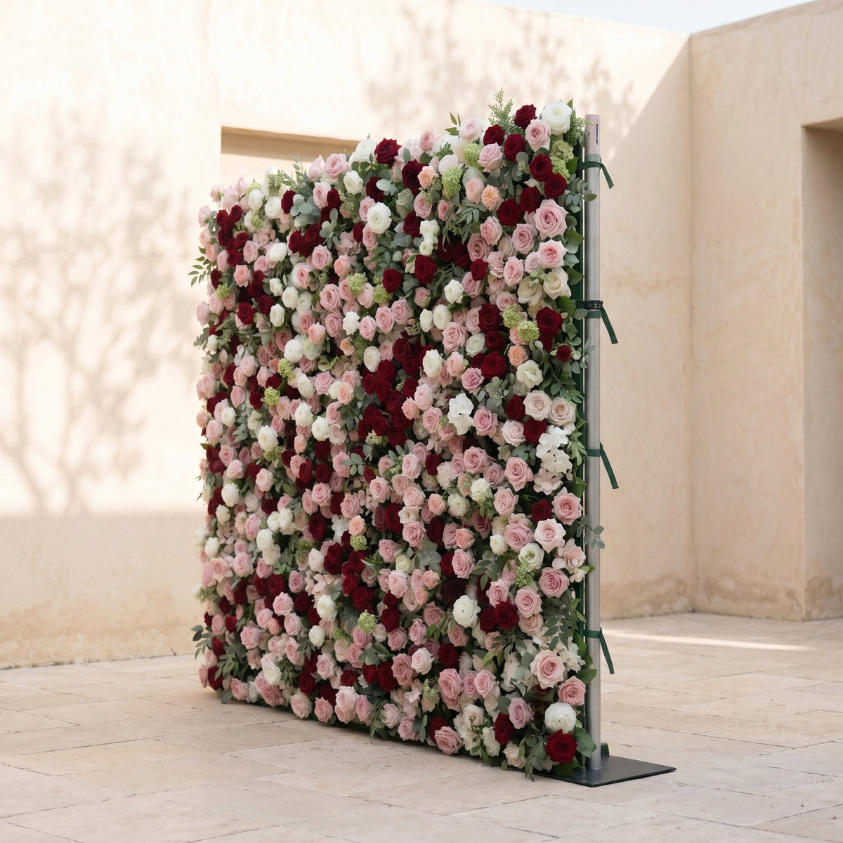 Mavenrella:5D Burgundy Red, Blush Pink & Ivory White Silk Rose Flower Wall Roll-Up Fabric Backdrop for Romantic Weddings & Proposals