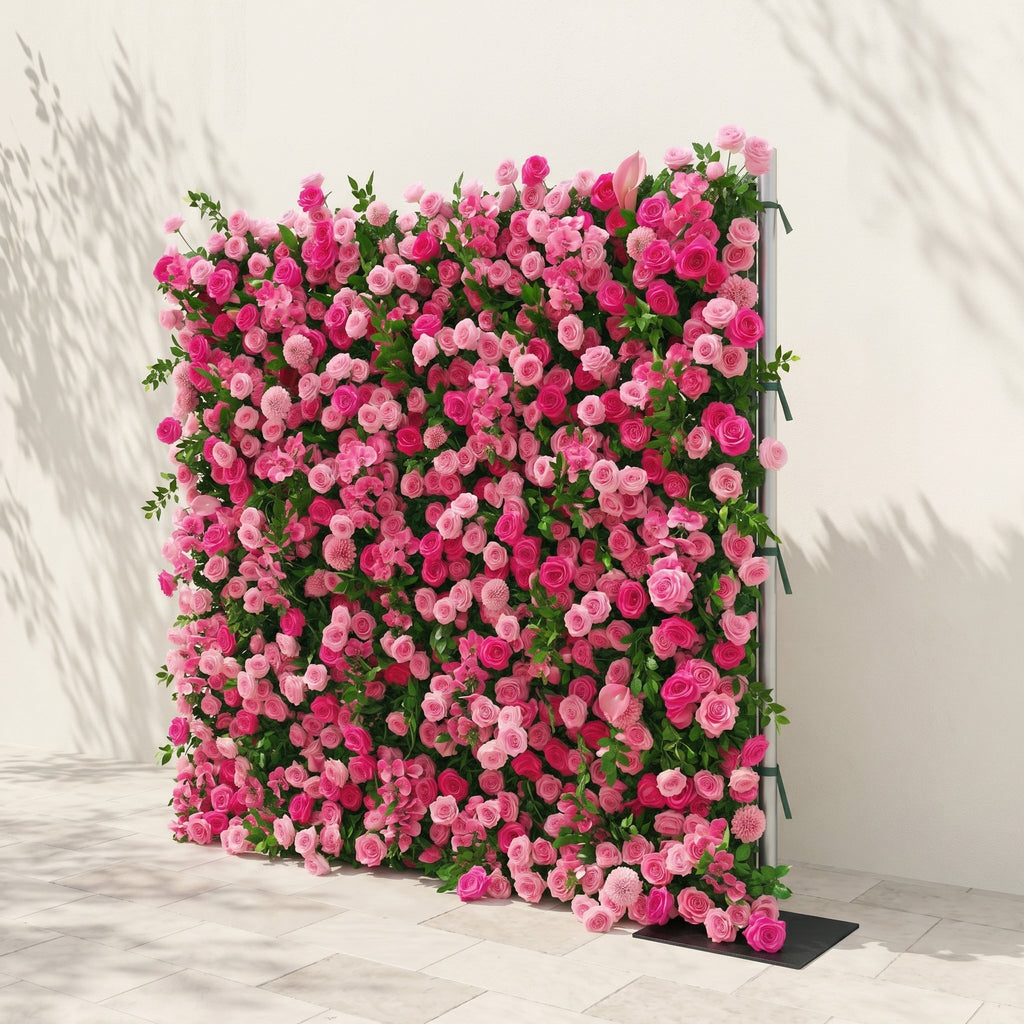Melorae: Luxury 5D Hot Pink & Blush Silk Floral Wall Roll-Up Backdrop for Vibrant Romantic Weddings