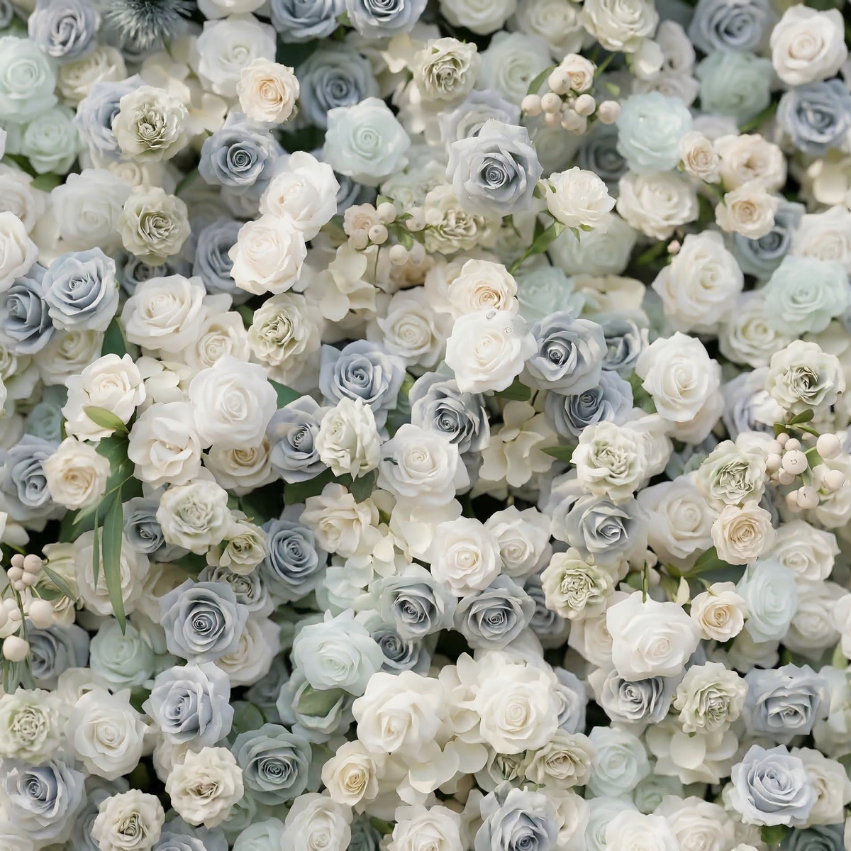 Mireli: 5D Dusty Blue and Ivory Silk Rose Flower Wall Roll-Up Fabric Backdrop for Elegant Weddings & Events