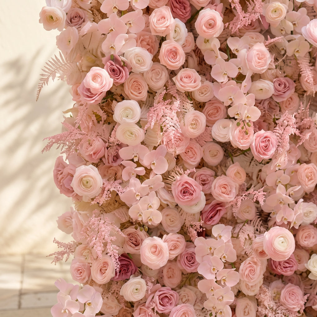 Mirenrose: Luxury 5D All-Blush Pink Silk Floral Wall Roll-Up Fabric Backdrop for Romantic Dream Weddings