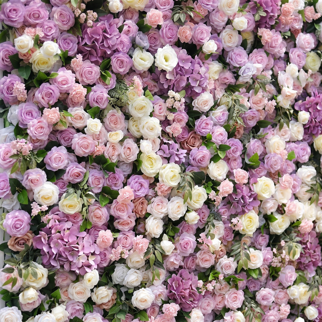 Mirenvia: Luxury 4D Dreamy Violet & Creamy White Silk Floral Wall Backdrop for Romantic Wedding Receptions