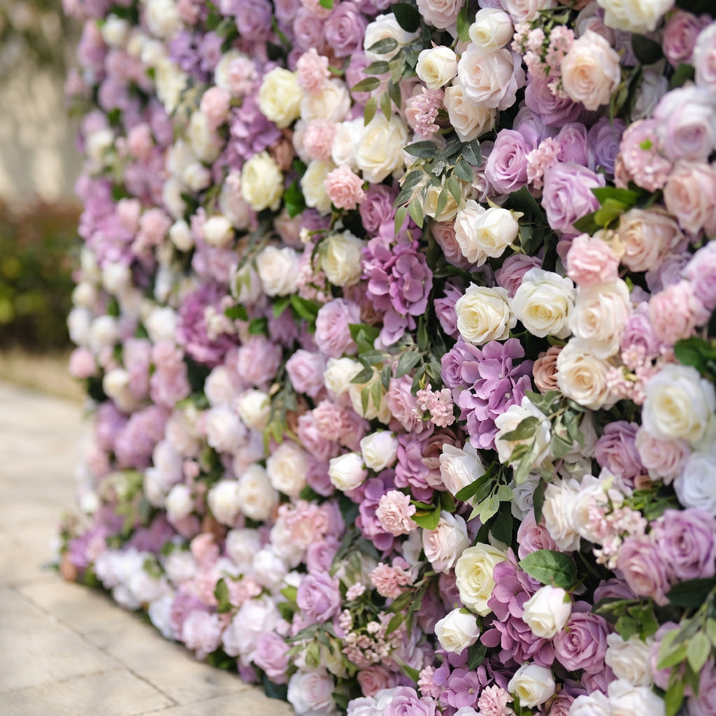 Mirenvia: Luxury 4D Dreamy Violet & Creamy White Silk Floral Wall Backdrop for Romantic Wedding Receptions