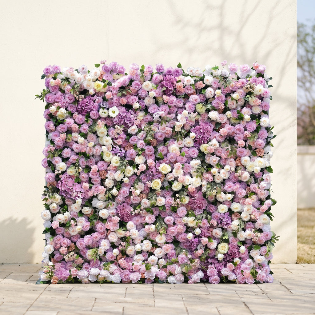 Mirenvia: Luxury 4D Dreamy Violet & Creamy White Silk Floral Wall Backdrop for Romantic Wedding Receptions