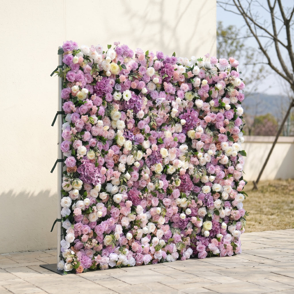Mirenvia: Luxury 4D Dreamy Violet & Creamy White Silk Floral Wall Backdrop for Romantic Wedding Receptions