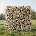 Mireya: 5D Elegant Champagne & Burgundy Silk Rose Flower Wall Roll-Up Fabric Backdrop for Luxury Weddings & Garden Parties