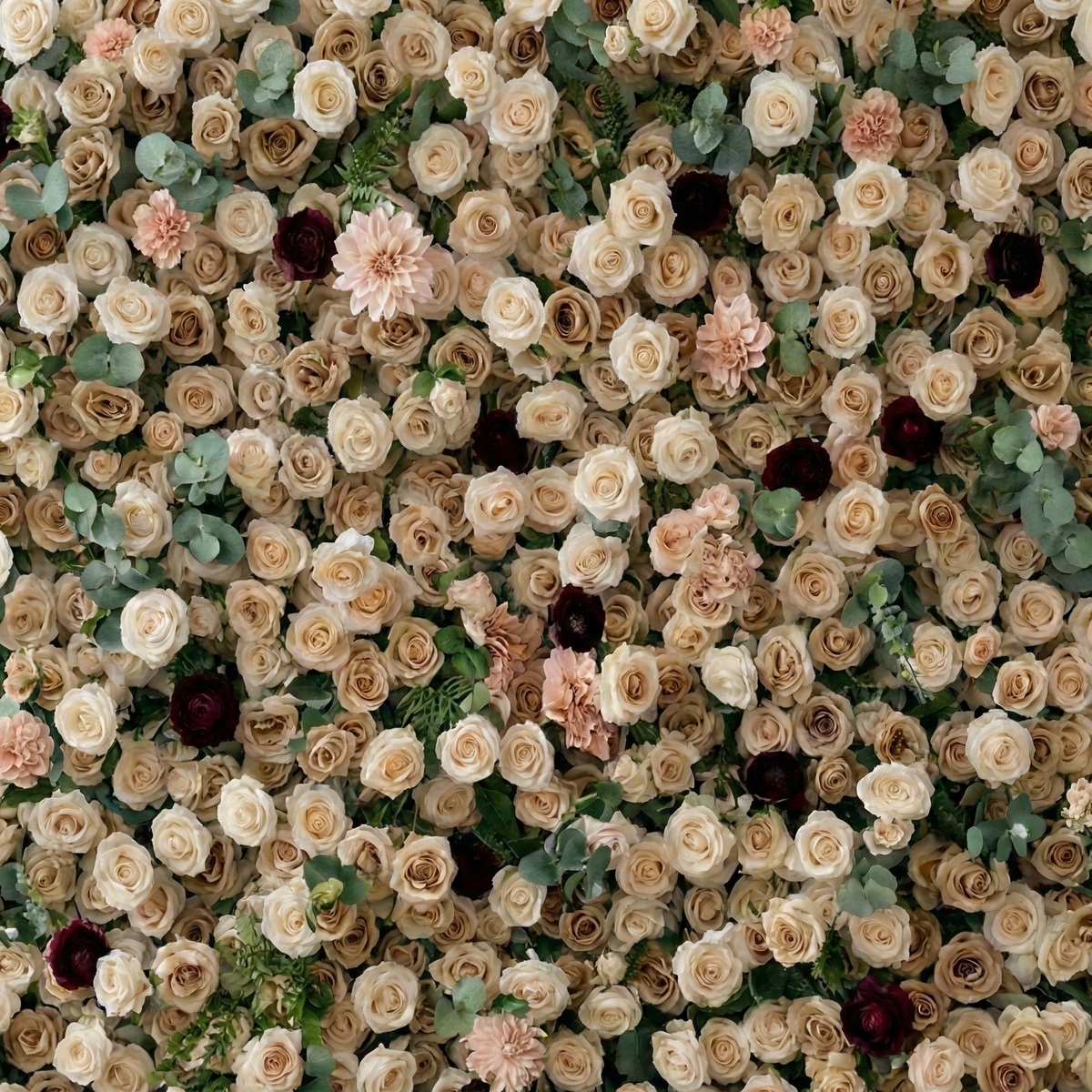 Mireya: 5D Elegant Champagne & Burgundy Silk Rose Flower Wall Roll-Up Fabric Backdrop for Luxury Weddings & Garden Parties