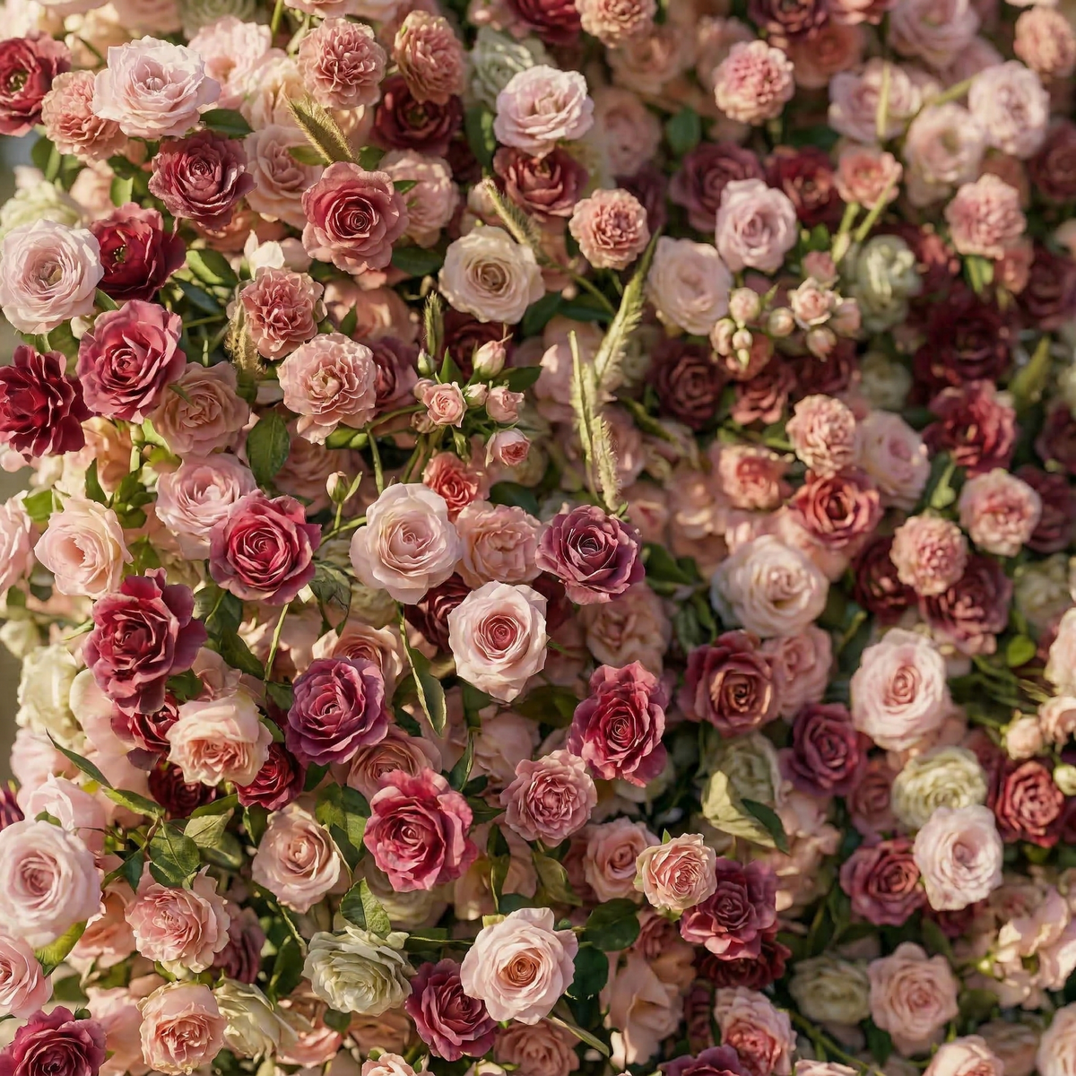 Nirex: 5D Berry & Pink Silk Rose Flower Wall Roll-Up Fabric Backdrop for Luxury Event Decor